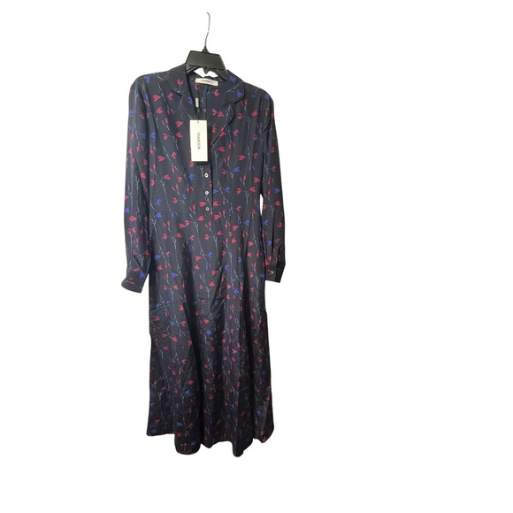 Thakoon NEW Silk Tulip Print Long Sleeve Shirt‎ Maxi Dress Navy Size 4 MSRP $225 - Picture 5 of 10